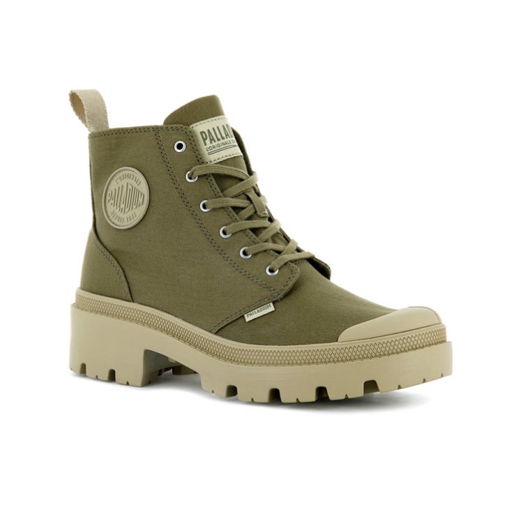 Bottes Palladium Pallabase Twill Femme Vert Olive | FR KUI120Y